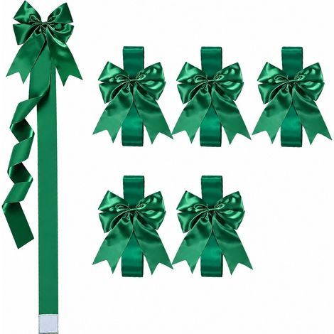 Couronne de nœuds décoratifs de Noël en ruban, 6 pièces, polyester, 101,6 cm (40 po), décorations pour sapin, fenêtre ou mur, vert (1/5)