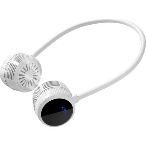 Ventilateur de cou blanc avec indicateur LCD, tuyau élastique pour un flux d'air réglable à 360 ° de type C, charge rapide, 6 options de vitesse, alimenté par USB pour une utilisation en