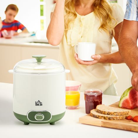 Joghurtbereiter für griechischen Joghurt, 20 W, 1,5 l, mit Filter, Betriebsanzeige und PTC-Technologie, 19,5 x 17,5 x 21,4 cm, Weiß