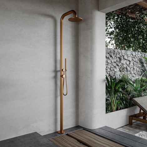 Fortifura Outdoor Deluxe Douche extérieur sur pied - Inox 316 - douchette - douche pluie - Cuivre brossé (1/5)