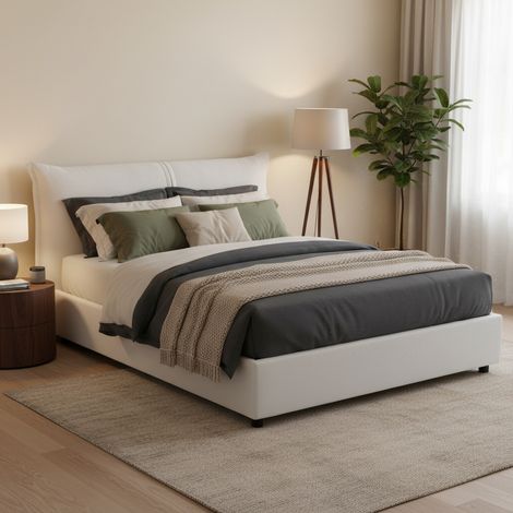 Talamo Italia Cama matrimonial Clelia, 100% Made in Italy, Apertura frontal, con colchón de 160x190 cm incluido, Blanco, con embalaje reforzado (1/5)