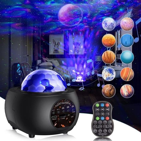 Lampe Projecteur Étoile, Projecteur Ciel Etoile 32 Modes 10 Planètes, Veilleuse Enfant Rechargeable Lampe Projecteur LED Etoile Luminosité Réglable Bluetooth avec Télécommande pour Bébé Adulte (1/5)