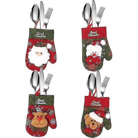 Ensemble de 4 couverts de Noël, pochettes décoratives pour la table de Noël, sacs pour vaisselle de Noël pour la maison (1/5)