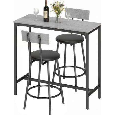 Bartisch mit Barhocker Set Tresentisch mit 2 gepolsterten Hockern mit Fußstütze für Esszimmer, kleinen Raum, Grau (1/5)