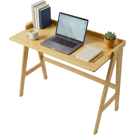 Escritorio de estudio Take Marrón Bambú, Mesa de Ordenador Marrón 107x81x47 cm