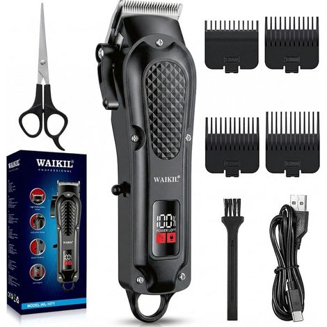 Tondeuse à cheveux professionnelle sans fil WAIKIL pour hommes, kit de tondeuse de coiffeur, tondeuse rechargeable pour toute la famille, ensemble de tondeuses à cheveux sans fil avec écran LCD. (1/5)