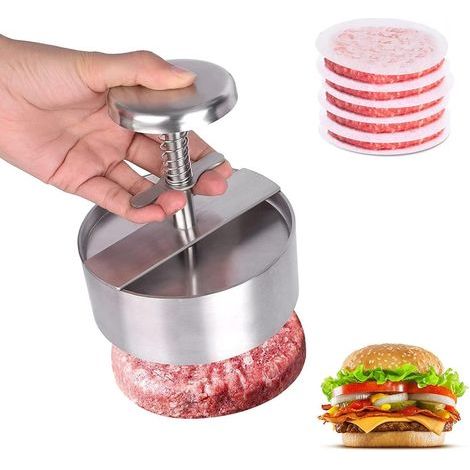 304 Stainless Steel Hamburger Press, Adjustable Ground Beef Burger Press, Non-Stick Ground Beef Mold for Parties and BBQs