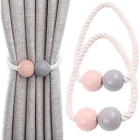 2 Attaches De Rideaux Perles Magntiques (rose, Gris), Attaches De Rideaux, Attaches De Rideaux En Bois Et Pinces Rideaux, Adaptes La Dcoration (1/5)