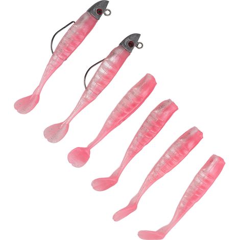 leurres souples de pêche, appâts artificiels en silicone, pour eau douce et eau salée, rose (1/5)