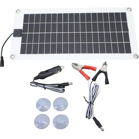 Decdeal Kit Panneau Solaire 30W 12V Polycristallin Etanche avec Pince Batterie Allume Cigare