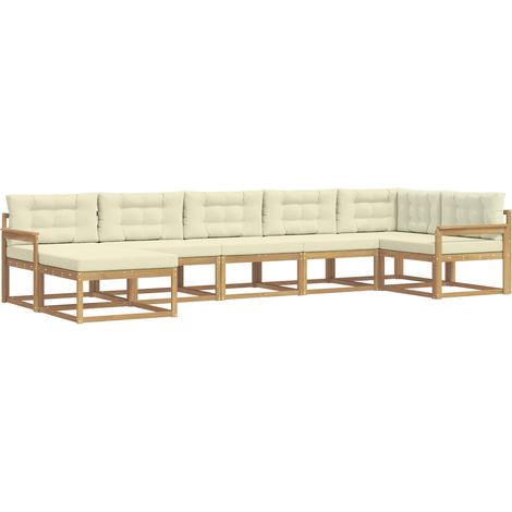 Conjunto de sofás de exterior con cojín 7 pcs Blanco y Crema vidaXL (1/5)