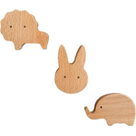 Patère - Enfant - 3PCS - Bois - Animaux - Décoration Murale (1/4)