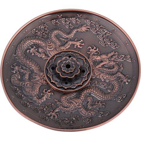 Porte-encens en alliage de zinc, plaque encensoir à motif dragon pour temple domestique (bronze rouge) (1/5)