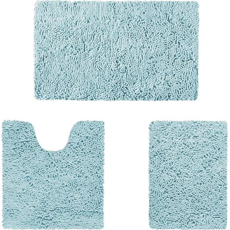 Ensemble de 3 tapis de bain en chenille douce, lavables en machine et antidérapants, pour baignoire, douche et salle de bain. (1/5)