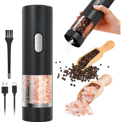 Elektrische 2-in-1 Salz- und Pfeffermühle (USB-aufladbar), automatische Salz- und Pfeffermühle mit LED-Licht, Einhandbedienung, einstellbarer Mahlgrad. (1/5)