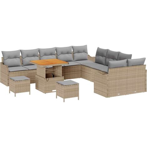 Garden Sofa Set Height-Adjustable 13 pcs Beige Poly Rattan vidaXL