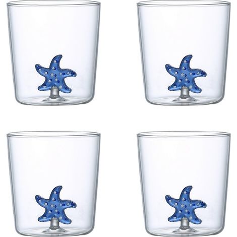 Lot de 4 verres à eau en verre transparent avec motif étoile de mer 300 ml - PANGIVO (1/4)