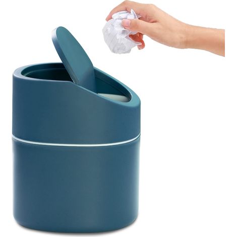 Poubelle mini avec couvercle MAJOYLIFE, 2 litres, pour bureau, coiffeuse, chevet et autres meubles, en polypropylène (13 x 13 x 16 cm, bleue) (1/5)