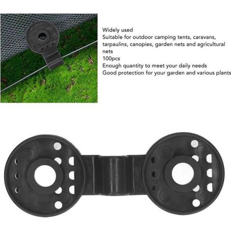 Lot de 50 pinces pour filet pare-soleil, coupe-vent avec œillets en plastique pour serre et jardin, noir (avec crochets) (1/5)