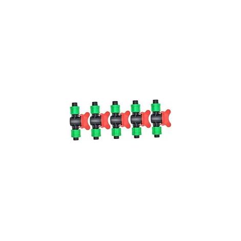 Lot de 5 Vannes Droites Vertes 16mm pour Tuyau Arrosage, Raccords Cannelés 1/2 Pouces à Double Bouton, Accessoires Irrigation Goutte à Goutte (1/4)