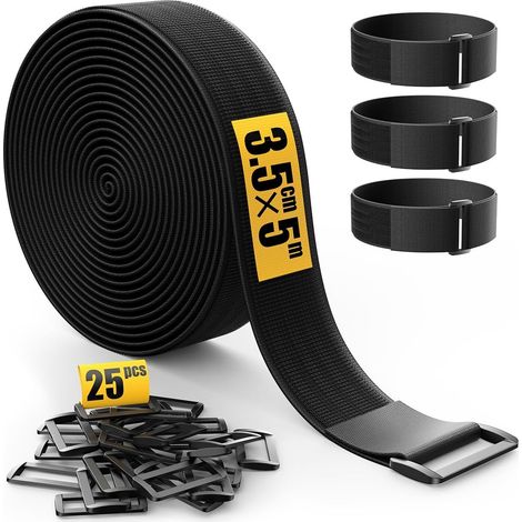 Breites Klettband 3,8cm x 5m, mit 25 Schnallen, Klett Kabelbinder, Schwarz (1/5)