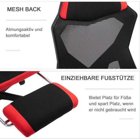 Fauteuil gamer ergonomique avec repose-pieds, hauteur réglable, polyester noir et rouge, 58x72x112-122 cm, idéal bureau et jeu vidéo (1/5)