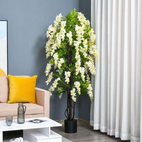 REDOM Planta artificial de glicinia 24x24x165 cm, aspecto realista, con maceta, plástico, blanco (1/5)