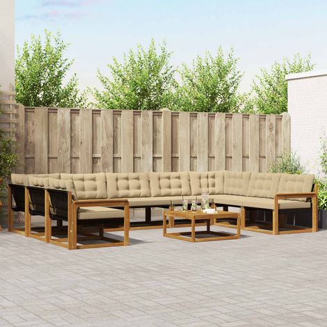 vidaXL Outdoor-Sofagarnitur mit Kissen 10 pcs Natur und Beige (1/5)