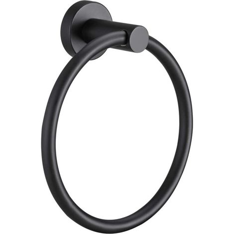 Anneau porte-serviettes chromé - Porte-serviettes pour mur de salle de bain - Porte-serviettes rond simple pour salle de bain - Porte-serviettes de salle de bain en acier inoxydable(Noir) (1/5)