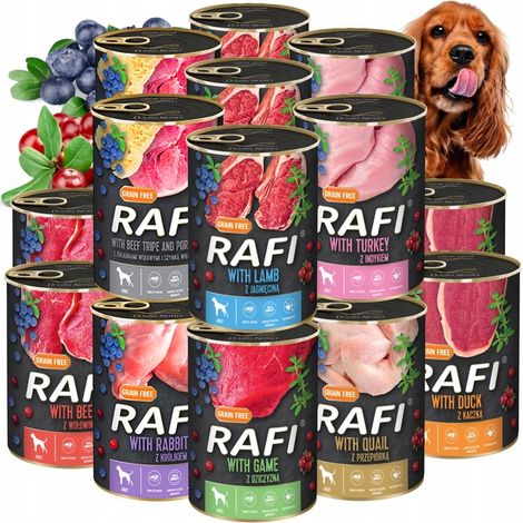 RAFI getreidefreies Nassfutter DOLINA NOTECI Dosen, Geschmacksmischung für Hunde, 16 x 400 g