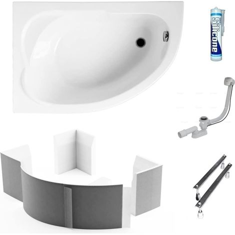 ECOLAM Baignoire d'angle acrylique Standard Polimat 130x85cm gauche, revêtement polystyrène, pieds, siphon, silicone, Belle forme Aspect moderne original produit (1/5)