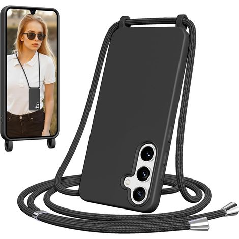 Coque pour Samsung Galaxy A16 5G avec Cordon, Collier Étui Silicone avec Tour de Cou Lanière, Réglable, Amovible, Antichoc Bumper Housse Case pour Samsung A16 Chaine，Noir (1/5)