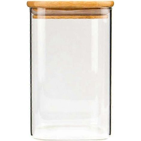 Bocal carré en verre, boîte de conservation hermétique pour grains de thé ou de café en vrac (950 ml)