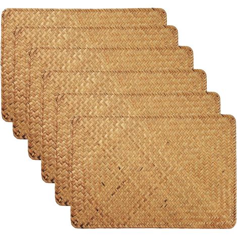 Set aus 3 rechteckigen Tischsets aus Seegras, gewebte Rattan-Platzsets, hitzebeständig und isolierend, für den Essbereich