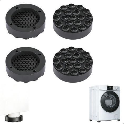 Tapis Anti Vibration Machine A Laver, Anti Vibration Machine à Laver 4 Pièces, Patin Anti Vibration Machine à Laver Antidérapant, Pied Machine A Laver avec Ventouses, Noir (1/5)
