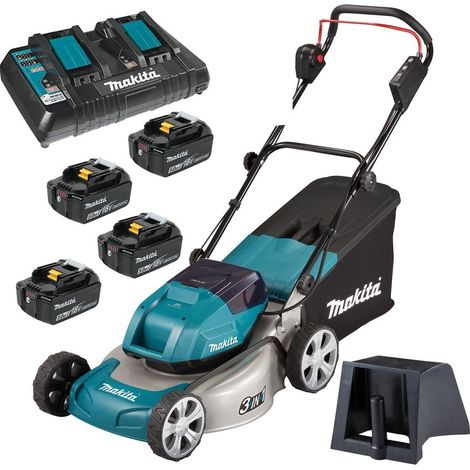 Makita DLM460PT4 Twin 18v LXT Cordless Brushless Lawn Mower 46cm 4x5ah Much Plug (1/2)