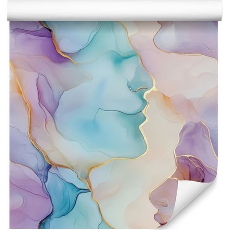 Papier peint encre gris clair, violet et turquoise 50x1000 cm (1/5)