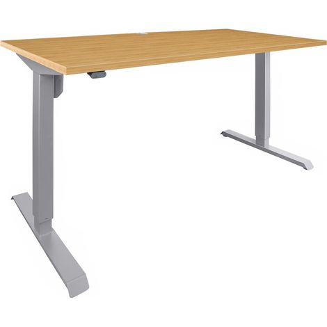 STIER Elektrisch höhenverstellbarer Schreibtisch 501-33, Tischgestell mit Tischplatte 120x80 cm, Buche mel., Ergonomischer Steh-Sitz-Tisch stufenlos verstellbar 68-118 cm (1/5)