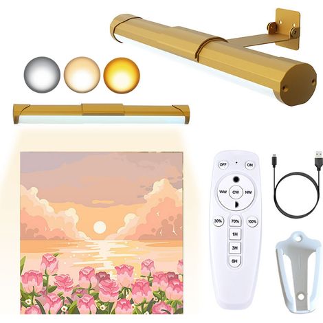 Lampe pour tableau sans fil avec télécommande, minuterie 3 couleurs et intensité variable, lampe LED pour cadre photo (1/5)