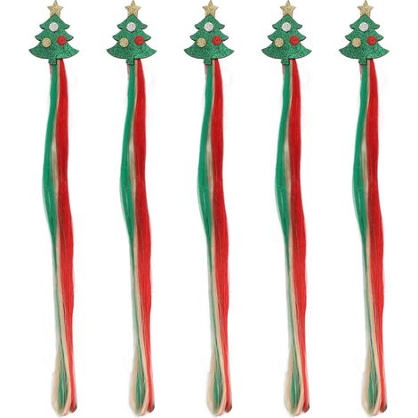 5Pcs mèches de cheveux Noël clip coloré forme mignonne barrette rehaussement extension pour fête festival sapin de Noël (1/5)