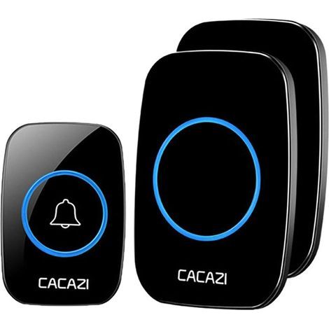Sonnette sans fil True Wireless Doorbell One for Two avec télécommande longue portée et musique, idéale pour les personnes âgées. Couleur : Noir, UE.-AquaForge (1/5)