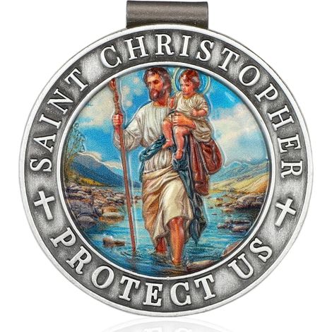 Médaille Saint-Christophe pour Voiture, 4,5 cm 3D Colorée Clip Visière Sécurité de Conduite Cadeau Religieux pour Voiture (1/5)