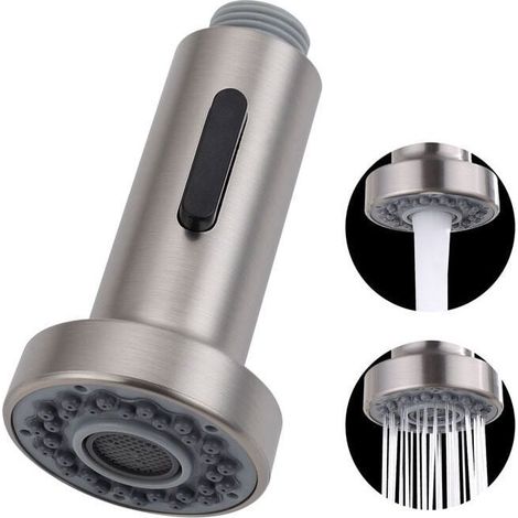 Robinet cuisine évier avec douchette extractible, tête brossée, 2 jets, finition acier inoxydable brossé (1/5)