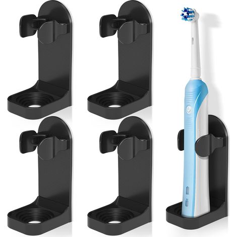 Support Brosse a Dent Electrique, Porte Brosse à Dents Electrique Lot de 4, Support Mural Brosse a Dent Electrique Adhésif Solide Réglable Organisateur Brosse a Dent de Salle de Bains,Noir (1/5)