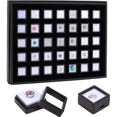 Boîte d'Organisation en Papier pour Gemmes avec 35 Pièces Coffrets Diamants Noirs 2.9 cm Fenêtre en Verre Conteneur d'Affichage Rempli d'Éponge Vitrine pour Gemmes pour Petits Objets (1/5)