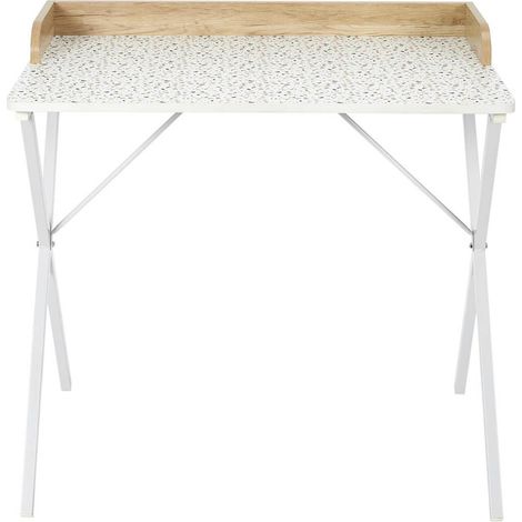 PINTO - Bureau Blanc Motifs Eclats Rebord Effet Bois (1/5)
