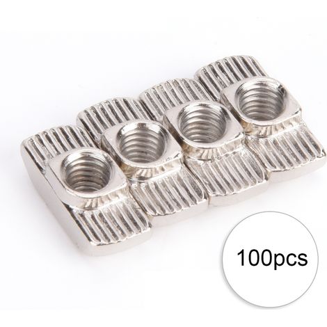 100 écrous à rainure en T nickelés en acier au carbone, fixations coulissantes pour profilés en aluminium (M6) (1/5)