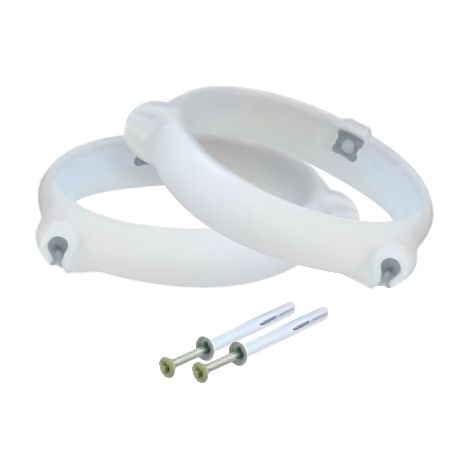 2 Colliers bride blanc pour tube Ventilation Rond Ø125 + Vis 5x45 mm et cheville en nylon - First Plast (1/4)