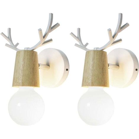 Lot de 2 Applique Murale Créatif Design Lampe Murale Tête de Cerf en Métal E27 pour Chambre Salon Bar Loft Blanc (1/4)