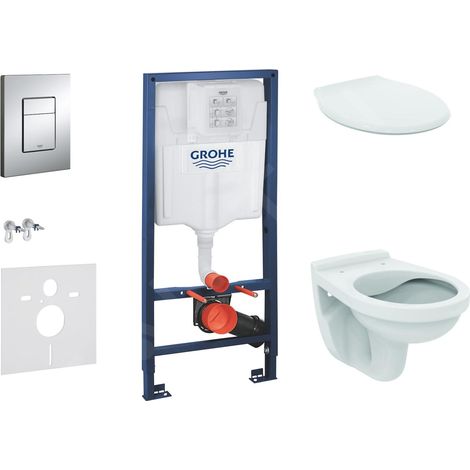 Cuvette suspendue Alpha avec abattant ultraplat – Bâti-support Grohe Rapid SL – Plaque de déclenchement Skate Cosmopolitan – 38528SETKR